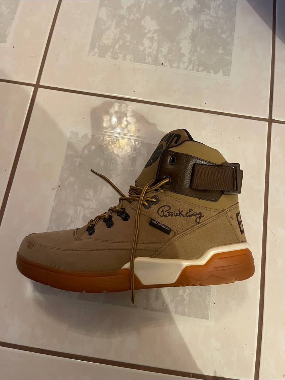Single left Ewing Men's Tan Lace-Up Work Boot with Padded Collar - Picture 2 of 3